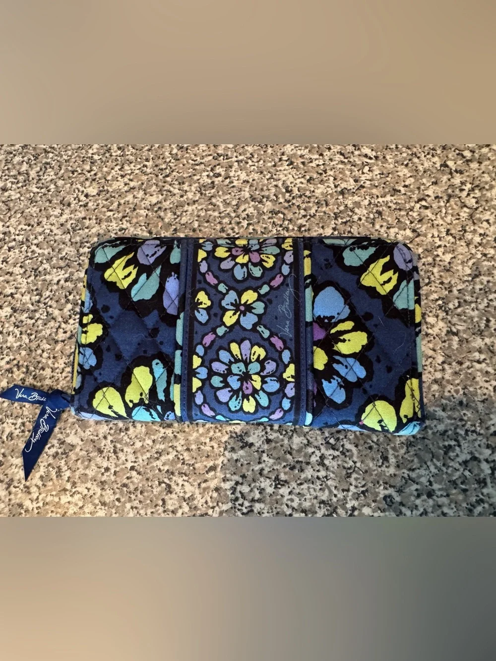Vera Bradley Navy Quilted Floral Clutch Wallet